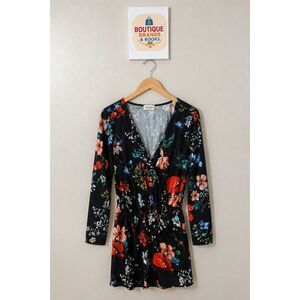 Kayleigh Black Floral Long-Sleeve Wrap Romper Multicolor Women’s